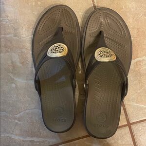 CROCS Brown Flip-Flops with Gold Details
